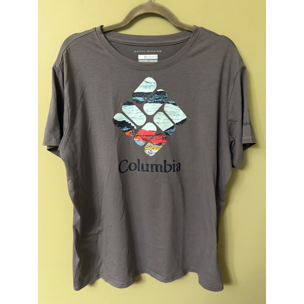Columbia Mens Omni-Shade Graphic T-Shirt Grey XXL Logo Stretch Tee